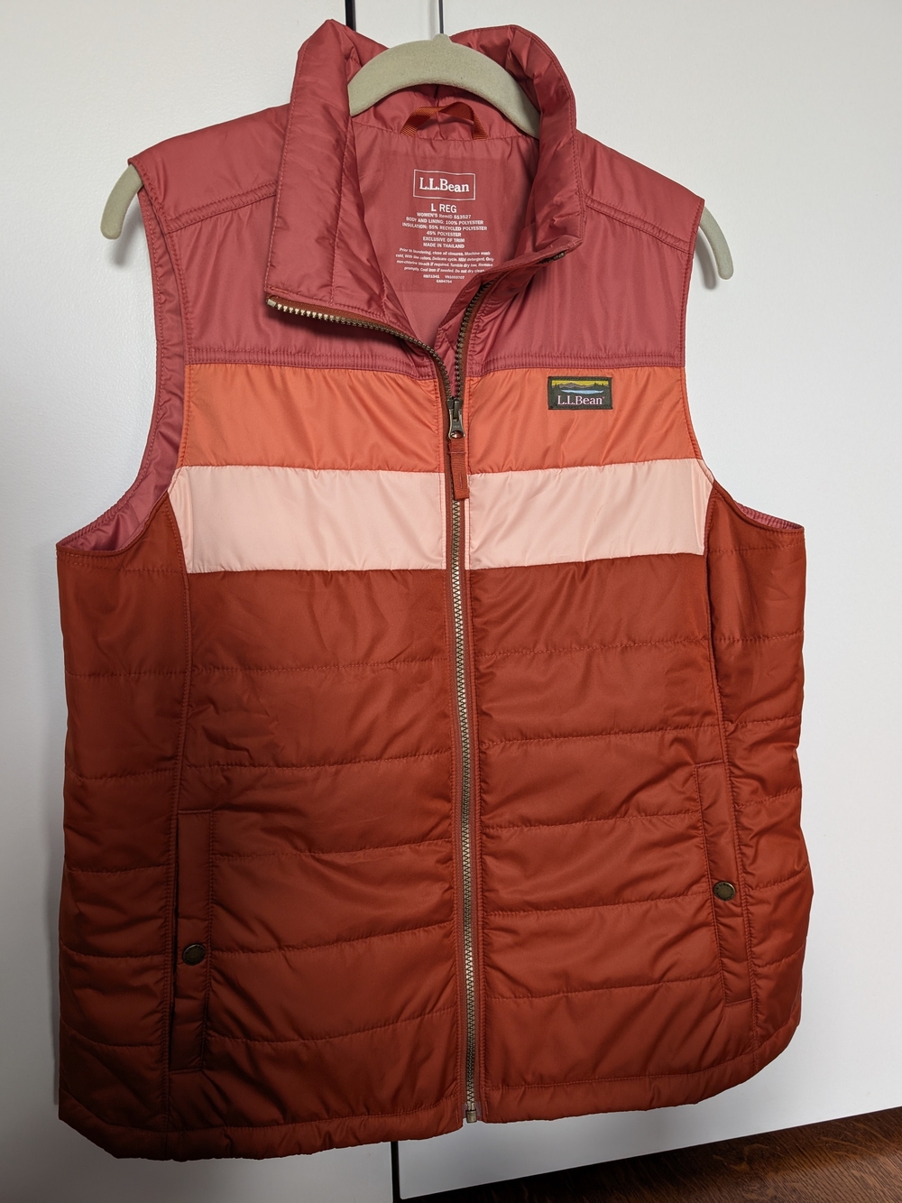 L.L. Bean Women's Colorblock Quilted Vest w Pockets- Rust/Pink Size L